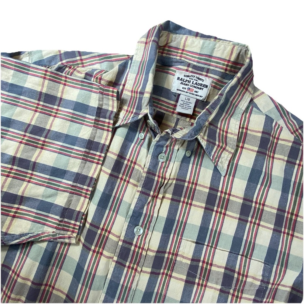 Vintage Polo Jeans Co. Shirt Large Mens Plaid Button Down Short Sleeve 90's